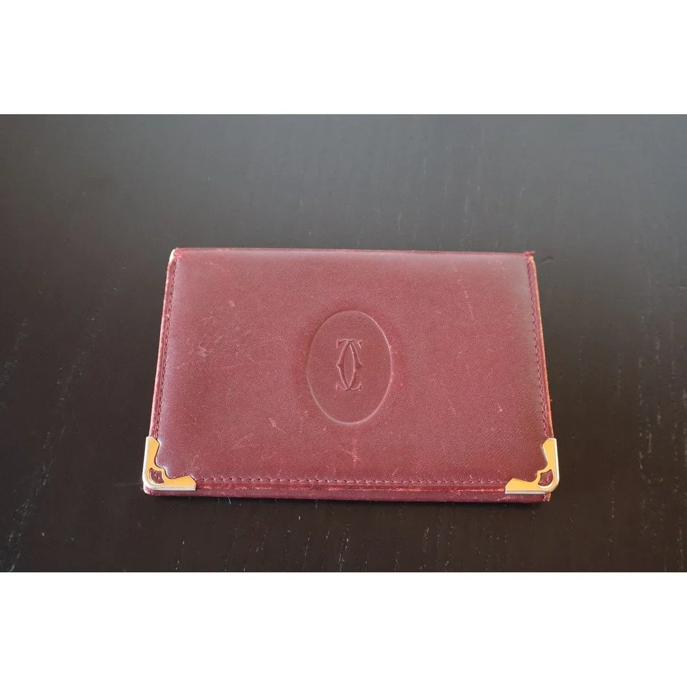 Vintage Must de Cartier Burgundy Leather Card ID Holder Wallet